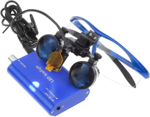 BONEW-Oral 3.5X Binocular Loupes Optical Glass Magnifier 3W Head Lamp Light Waist Hanging Type Clip-on Type Carry Type with Aluminum Box DY-004 (Blue)