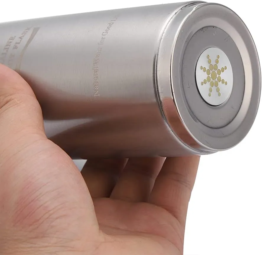 BORDSTRACT Alka Water Glass, Portable Stainless Alka Nano Energy Balance Water Bottle for Hiking Camping (Silver)