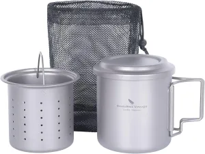 Boundless Voyage Single Layer Titanium Cup Portable Camping Picnic Water Cup Mug with Foldable Handle Lightweight Tea Cup with Tea Filter 420ml/14.2 fl.oz(Ti3054D)