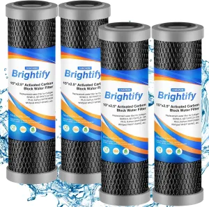 Brightify 10"x2.5" 5 Micron Carbon Water Filter, Whole House Carbon CTO Water Filter Cartridge Replacement Fits Culligan D-10A, P5-D, DuPont WFPFC8002, SCWH-5, GE FXWTC, Whirlpool WHCF-WHWC, 4 Pack