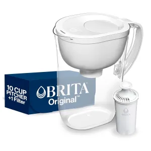 Brita Large Water Filter Pitcher for Tap and Drinking Water with SmartLight Change Indicator, Includes 1 Standard Filter, BPA-Free, Lasts 2 Months, 10-Cup Capacity, Bright White