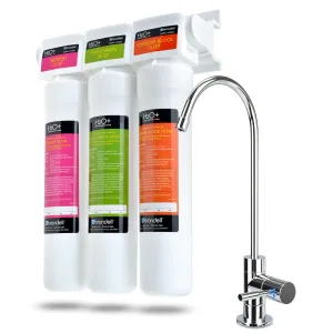 Brondell H2O  Coral UC300 Three-Stage Undercounter Water Filtration System – Water Purifier with Designer Chrome Faucet – Quick Change Filter, WQA Gold Seal-Certified