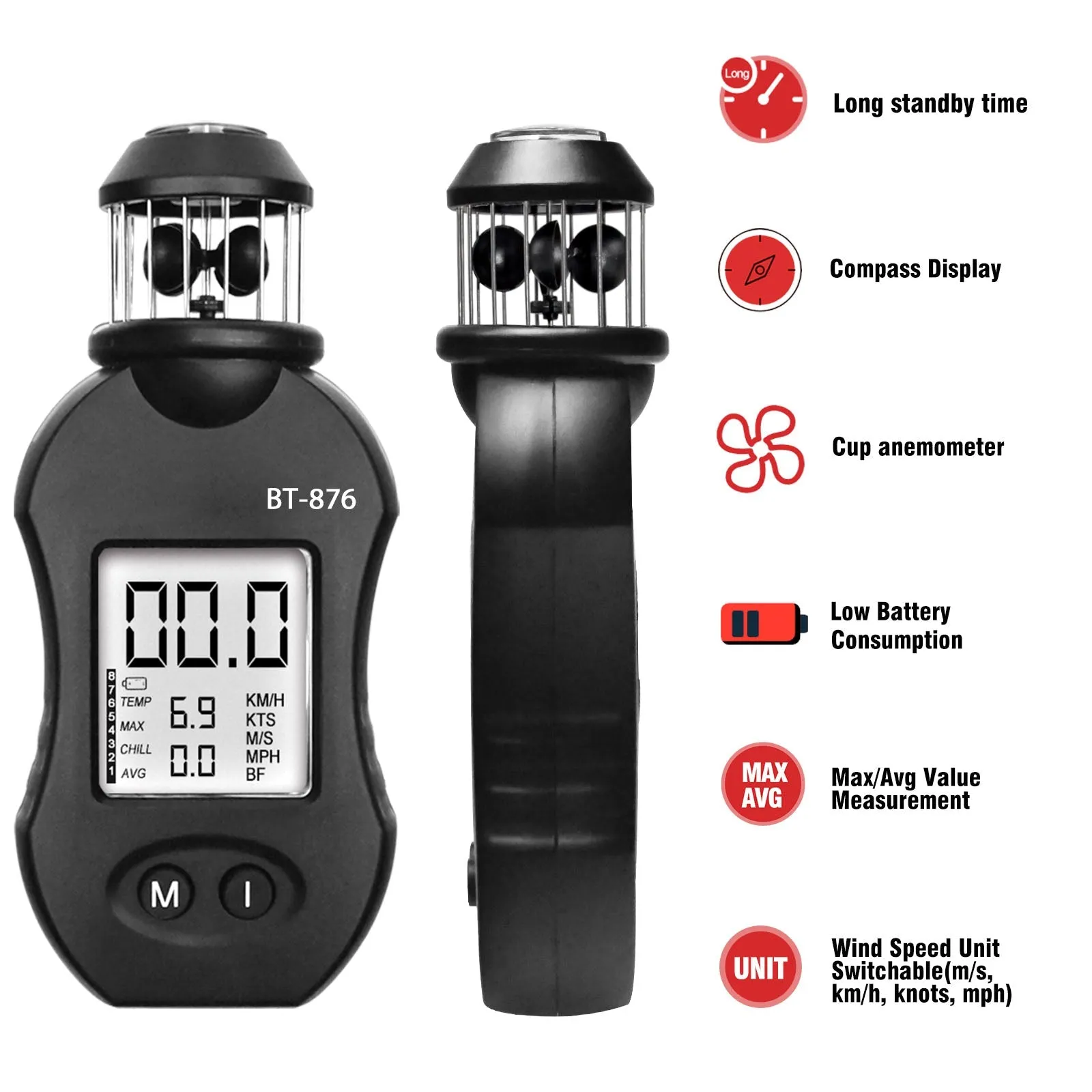 BTMETER BT-876 Windspeed Tester HVAC Velometer Measure Air Flow Speed Velocity