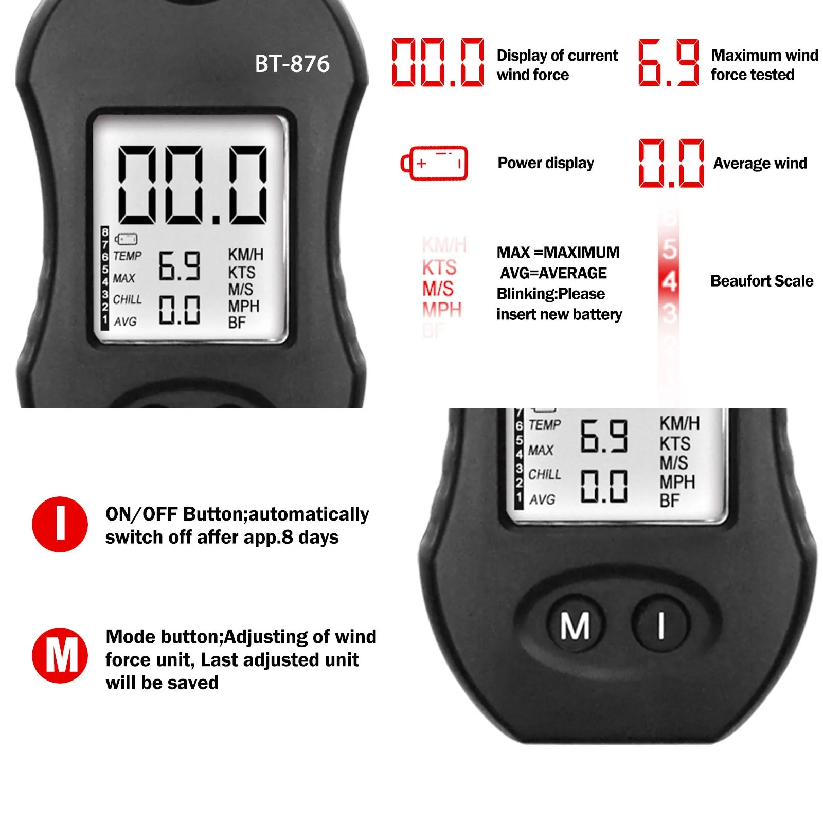 BTMETER BT-876 Windspeed Tester HVAC Velometer Measure Air Flow Speed Velocity