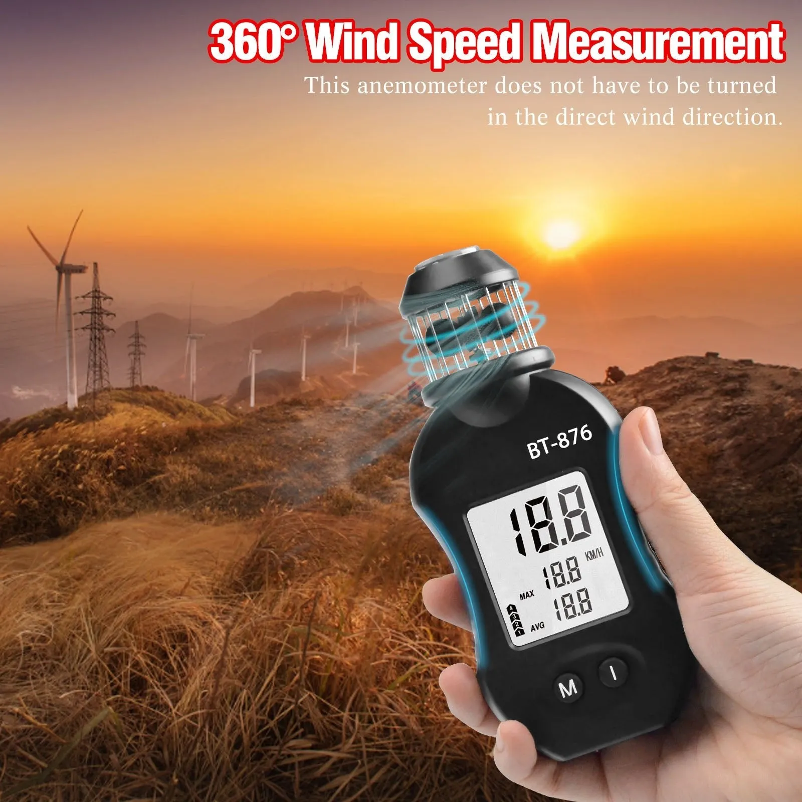 BTMETER BT-876 Windspeed Tester HVAC Velometer Measure Air Flow Speed Velocity