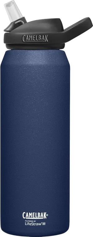CamelBak eddy  Water Filter Water Bottle by LifeStraw Integrated 2-Stage Filter Straw - For Hiking, Backpacking, Travel, and Emergency Preparedness - 32oz Vacuum Insulated Stainless Steel, Navy