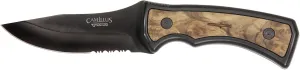 Camillus Mountaineer Carbonitride Titanium Fixed Blade Knife with Burlwood Handle Insert, Black/Burlwood, 4 inch Blade