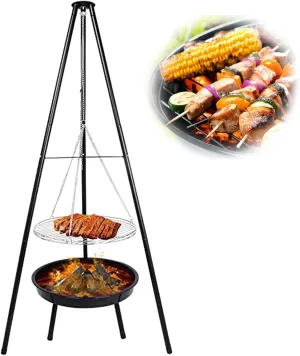 Campfire Tripod For Cooking,Dutch Oven Tripod Cooking Stand for BBQ Camping Tripod Cooker Heavy Duty Alloy Steel Charcoal Campfire Grill Stand Lantern Tripod Hanger for Outdoor Barbecue