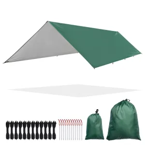 Camping Tent Tarp Hammock Rain Fly Waterproof Hiking Backpacking Shelter Green, 13Ft