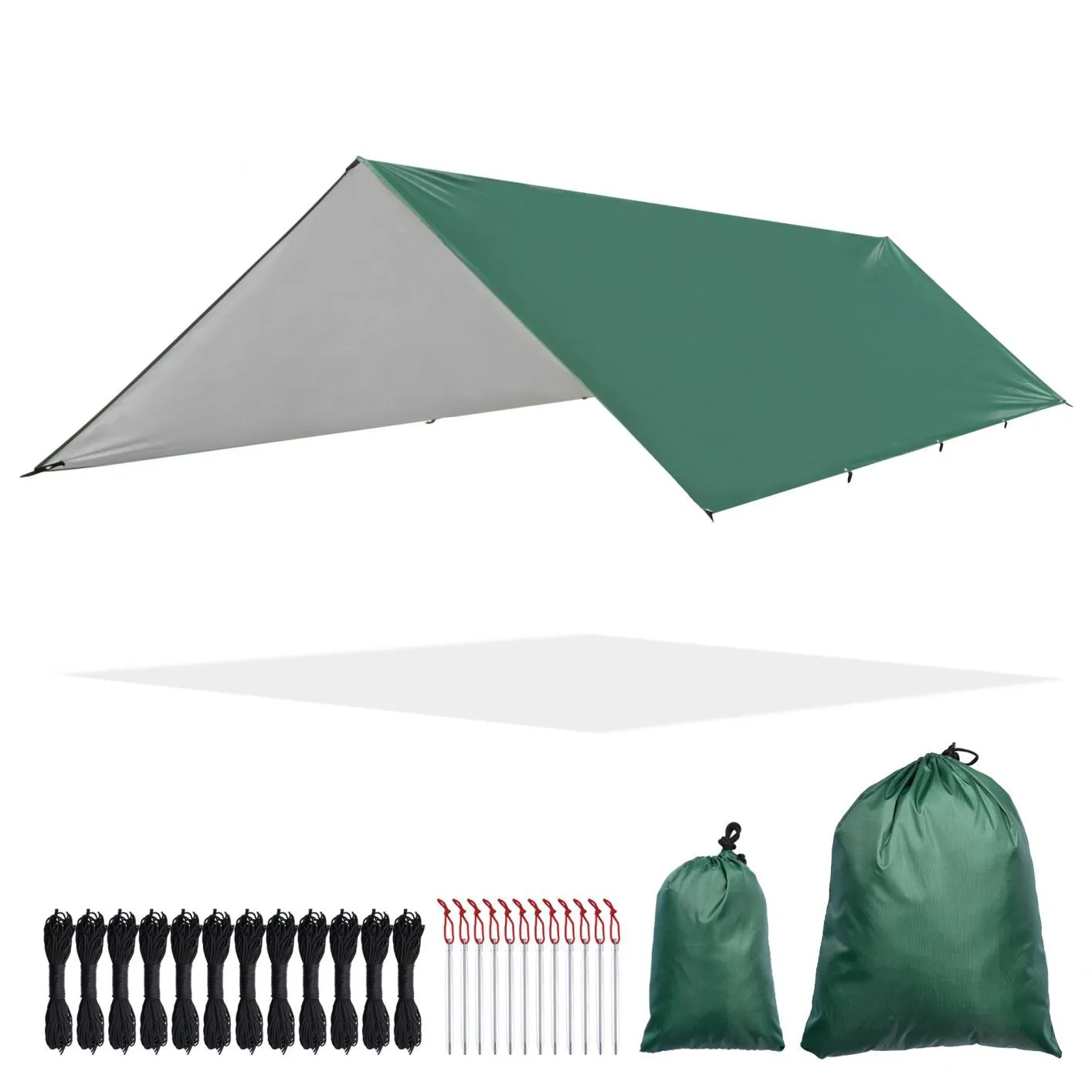 Camping Tent Tarp Hammock Rain Fly Waterproof Hiking Backpacking Shelter Green, 13Ft