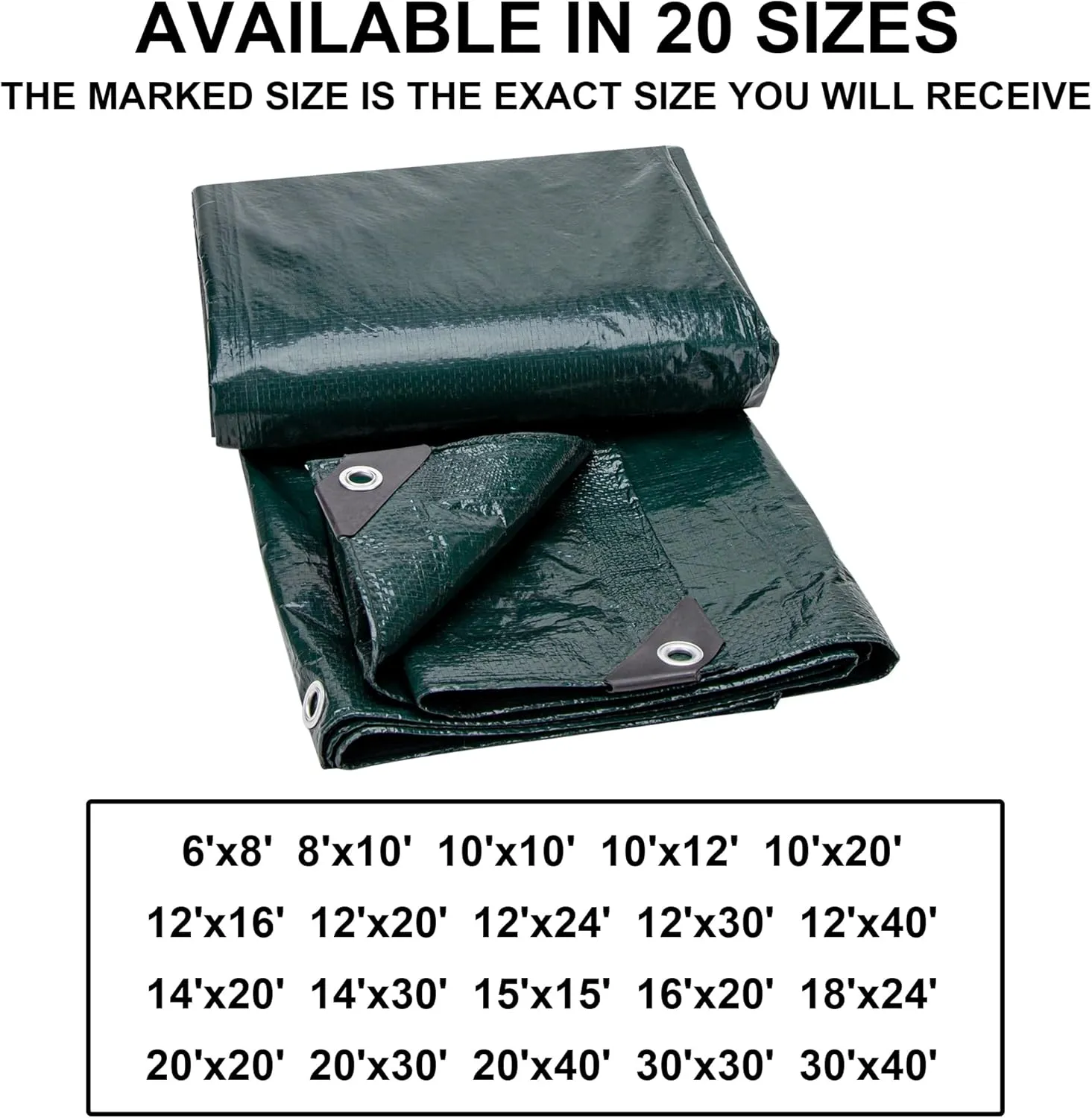 CARTMAN 2 Pack Finished Size 10x12 Feet Waterproof Green Tarp 8 Mil Thick, Multipurpose Protective Cover for Emergency Rain Shelter Camping Tarpaulin