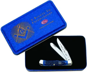 Case WR XX Pocket Knife Blue Bone Masonic Trapper W/Gift Tin Item #1058 - (6254 SS) - Length Closed: 4 1/8 Inches