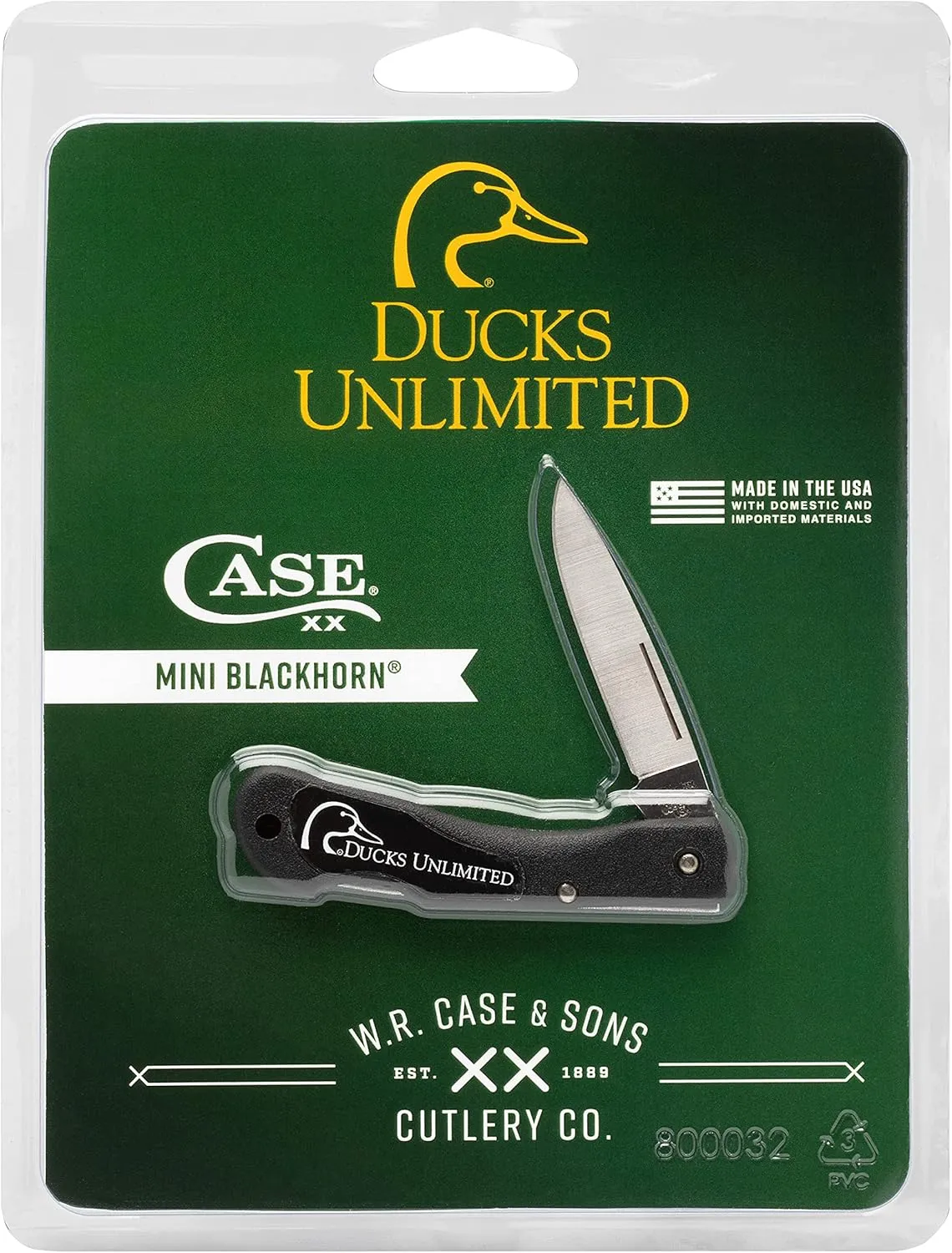 Case XX Pocket Knife DUCKS UNLIMITED MINI BLACKHORN - LIGHTWEIGHT BLACK SYNTHETIC Item #17526 - LT1059L SS - Length Closed: 3 1/8Inches