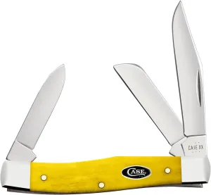Case XX Pocket Knife MEDIUM STOCKMANN - SMOOTH YELLOW BONE-BLACK OVAL SHIELD Item #20029-63032 SS - Length Closed: 3 5/8Inches