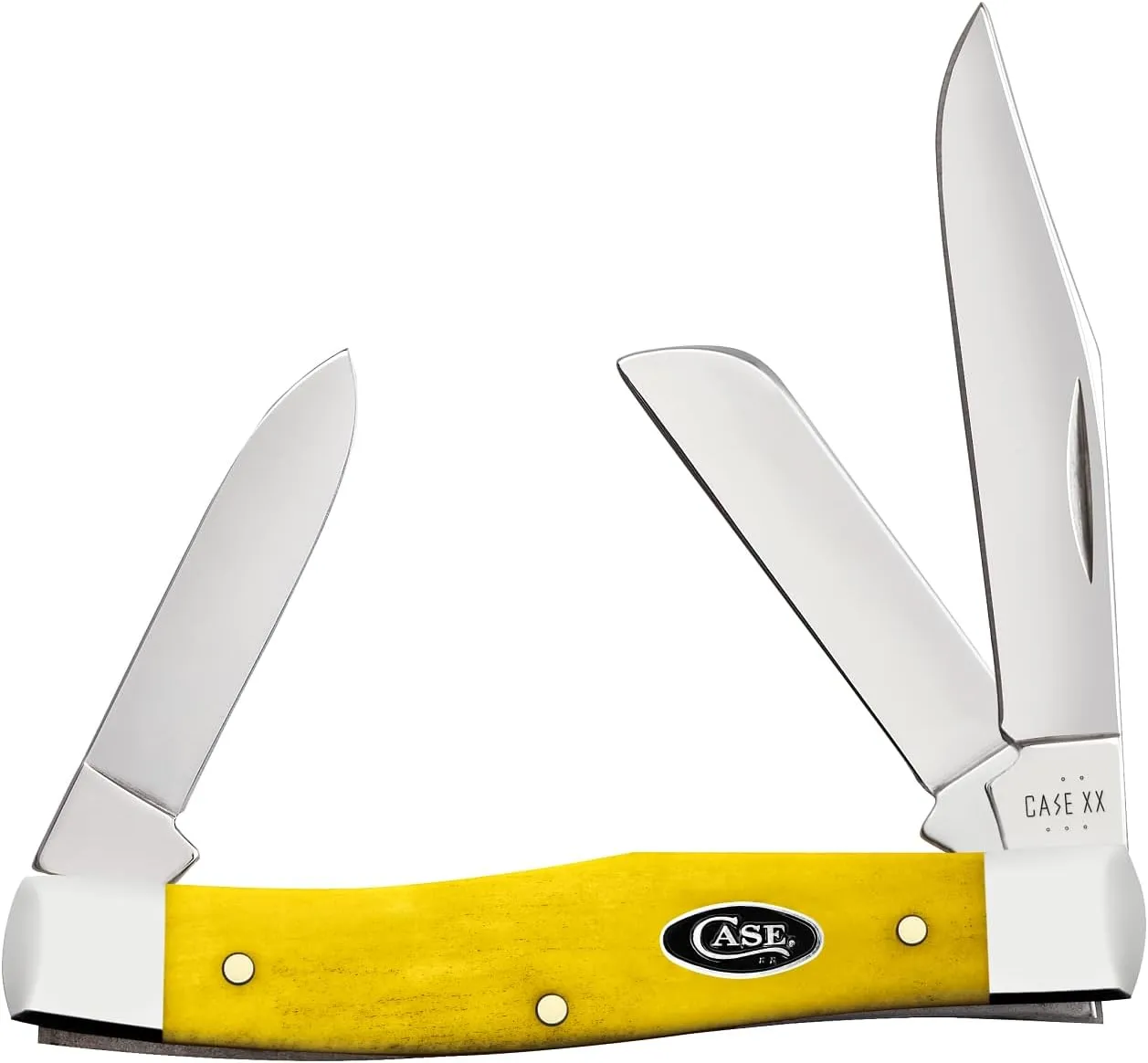 Case XX Pocket Knife MEDIUM STOCKMANN - SMOOTH YELLOW BONE-BLACK OVAL SHIELD Item #20029-63032 SS - Length Closed: 3 5/8Inches
