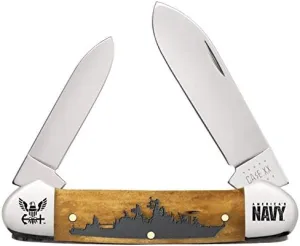 CASE XX U.S. Navy Smooth Antique Bone Battleship Canoe Stainless Pocket Knife Knives