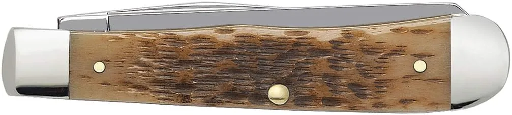 Case XX WR Pocket Knife Trapper With Genuine Bone Handle, Carbon Steel Blade(s), Length Closed: 4 1/8 Inches (Amber Bone)