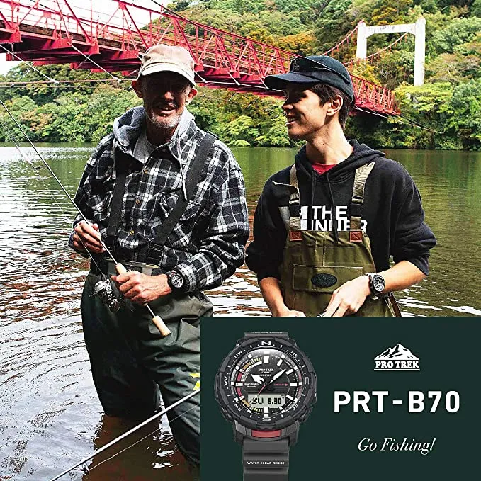 Casio Men's Pro Trek Quartz Sport Watch with Resin Strap, Black, 22.5 (Model: PRT-B70-1CR)