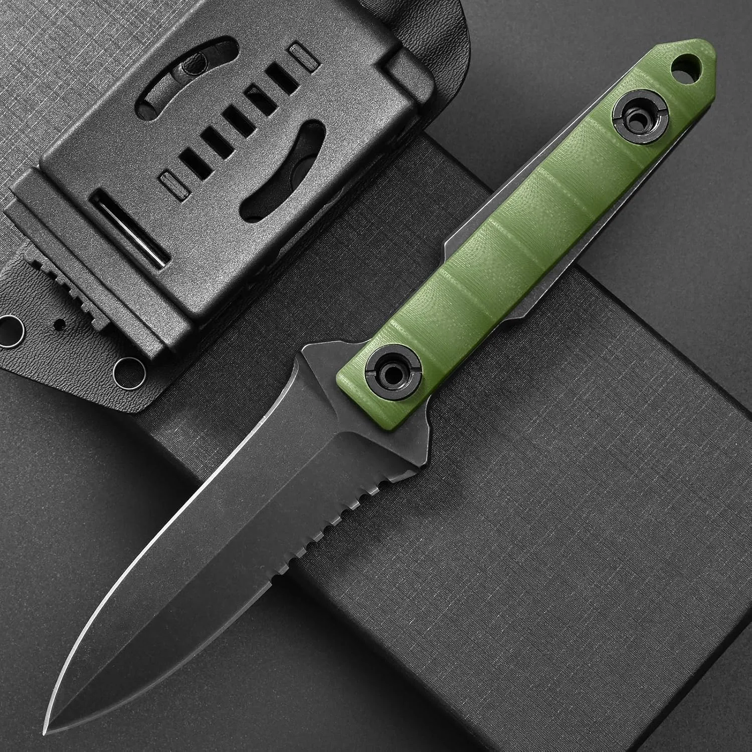 Ccanku C1290 Fixed Blade Marine Corp Serrated Knife 8 Inch D2 Blade Steel & G10 Handle For Outdoor Survival, Camping, Bushcraft and Hunting, K Sheath-Army Green