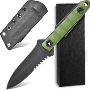 Ccanku C1290 Fixed Blade Marine Corp Serrated Knife 8 Inch D2 Blade Steel & G10 Handle For Outdoor Survival, Camping, Bushcraft and Hunting, K Sheath-Army Green