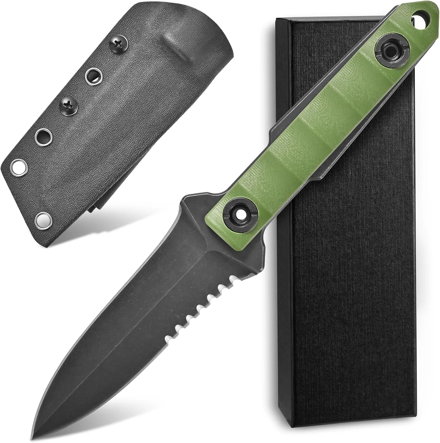 Ccanku C1290 Fixed Blade Marine Corp Serrated Knife 8 Inch D2 Blade Steel & G10 Handle For Outdoor Survival, Camping, Bushcraft and Hunting, K Sheath-Army Green