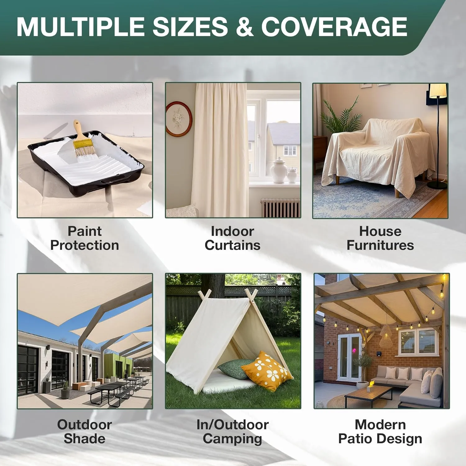 CCS Canvas Drop Cloth for Painting – All Purpose Cotton Duck Cloth Tarp for Curtains, Tablecloths, Backdrops – Washable & Reusable Floor Cover & Dust Sheet for Furniture (9x12 Ft)