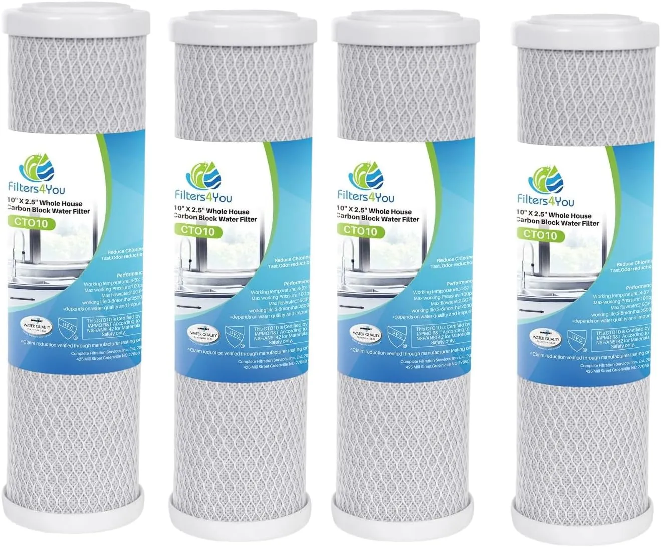 CFS – 4 Pack Carbon Block Water Filter Cartridge Compatible with Flow-Pur 8, WCBCS-975-RV Models – Removes Bad Taste and Odor – Whole House Replacement Filter Cartridge – 10“ x 2.5”