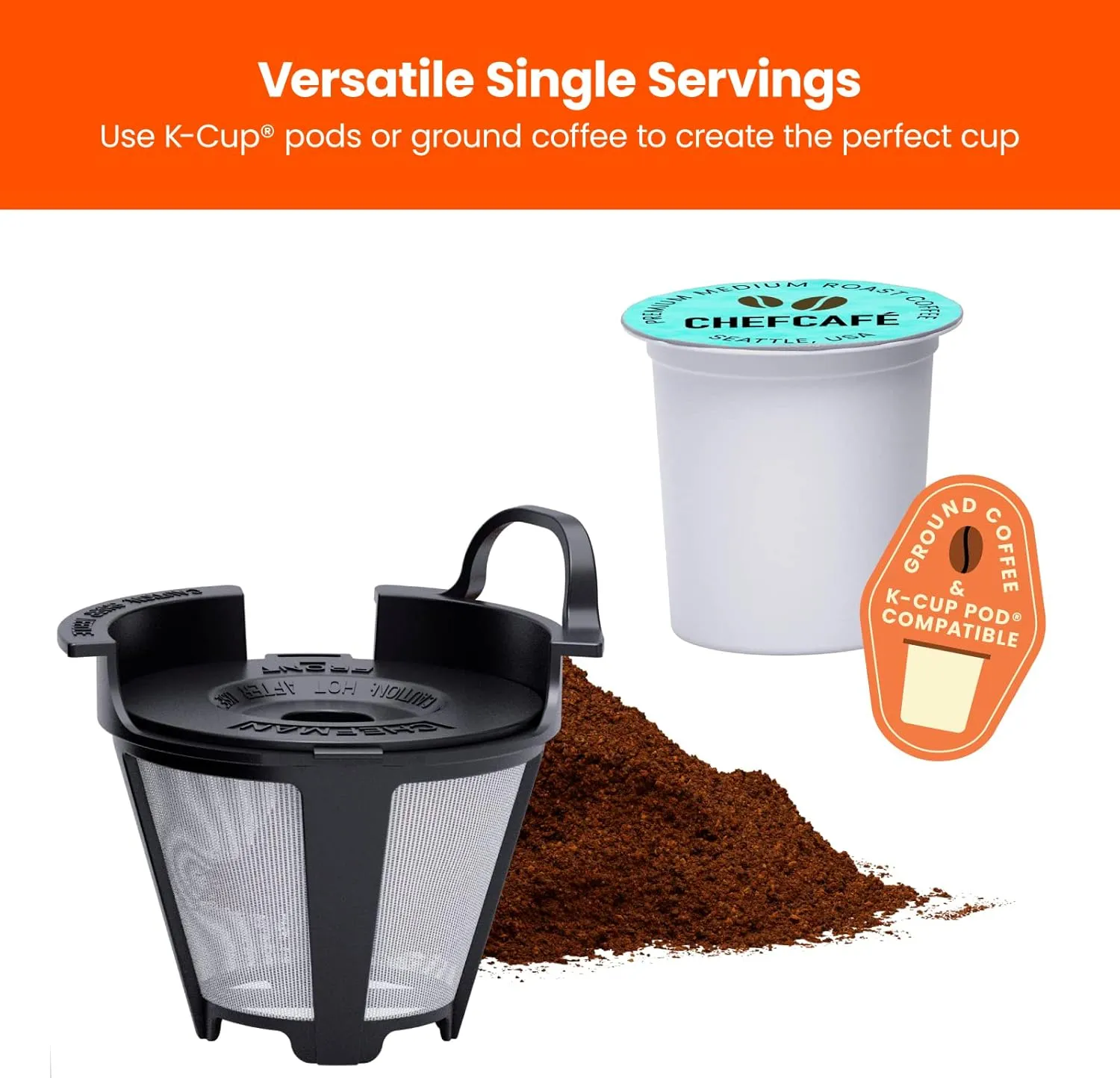 Chefman Single Serve Coffee Maker: K-Cup & Ground Compatible, Single Cup 6-12 oz Portable Drip Coffee Machine with Filter - Perfect for College & Coffee Lovers,Black
