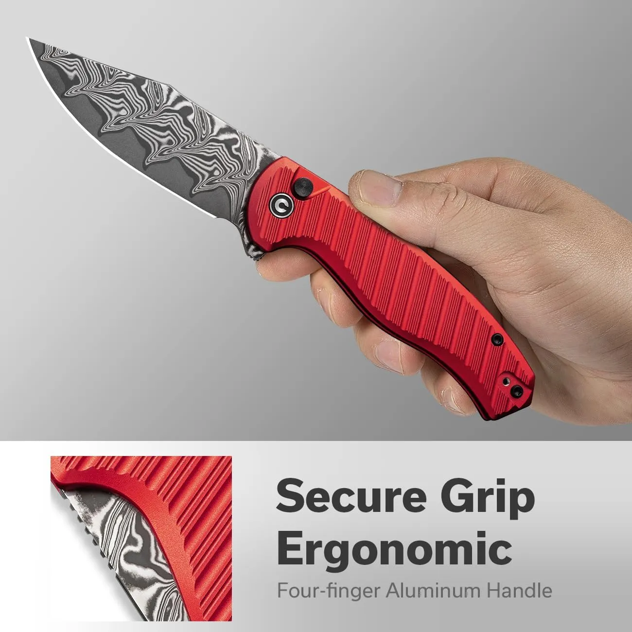 CIVIVI Stormhowl Pocket Knife, Folding Knife with 3.3" Damascus Steel Blade Aluminum Handle Flipper and Button Opener Cool Knife for Gift,EDC C23040B-DS1