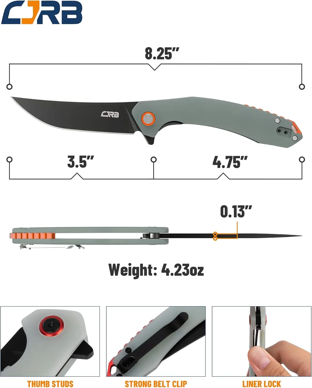 CJRB Folding Pocket Knife with AR-RPM9 Steel Blade and G10 Handle for Men Outdoor, Camping Gobi(J1906B) Natural Green