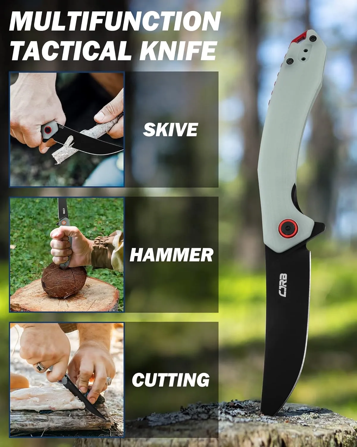 CJRB Folding Pocket Knife with AR-RPM9 Steel Blade and G10 Handle for Men Outdoor, Camping Gobi(J1906B) Natural Green