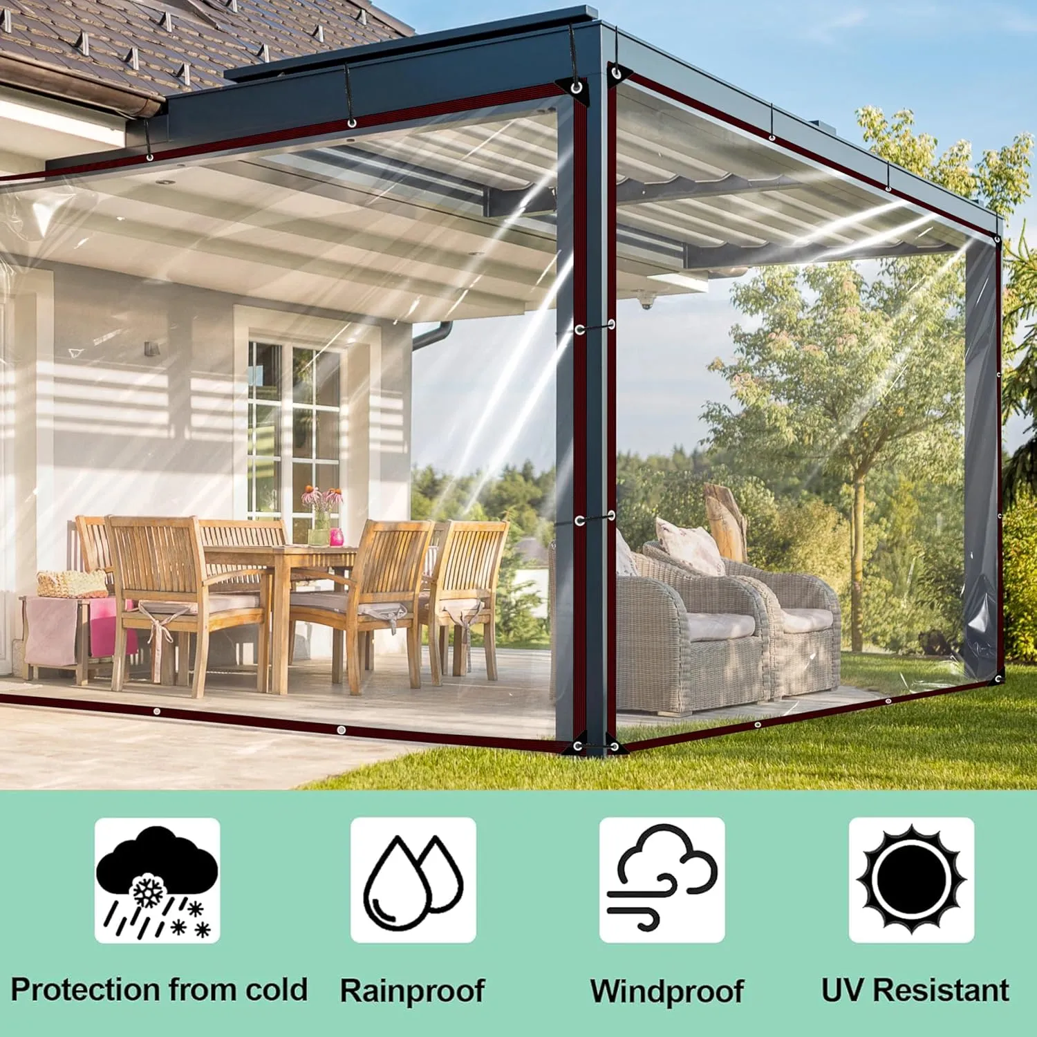 Clear Tarp - Waterproof tarp 8X10FT with Grommets,Clear Vinyl Tarps for Outdoor Porches Transparent Tarpaulin for Patio Enclosure Roofs Greenhouse Plant Chicken Coop Cover