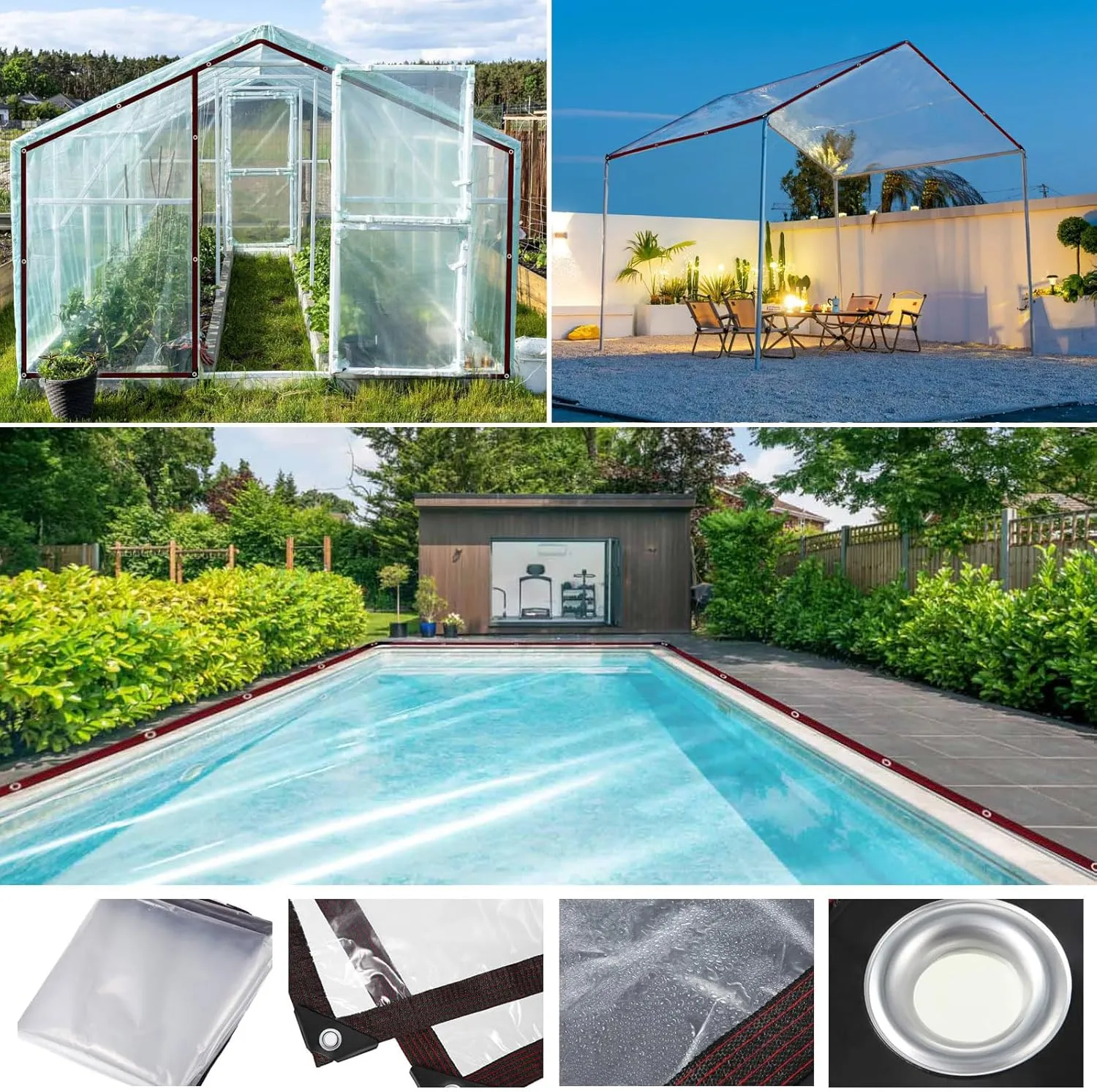 Clear Tarp - Waterproof tarp 8X10FT with Grommets,Clear Vinyl Tarps for Outdoor Porches Transparent Tarpaulin for Patio Enclosure Roofs Greenhouse Plant Chicken Coop Cover