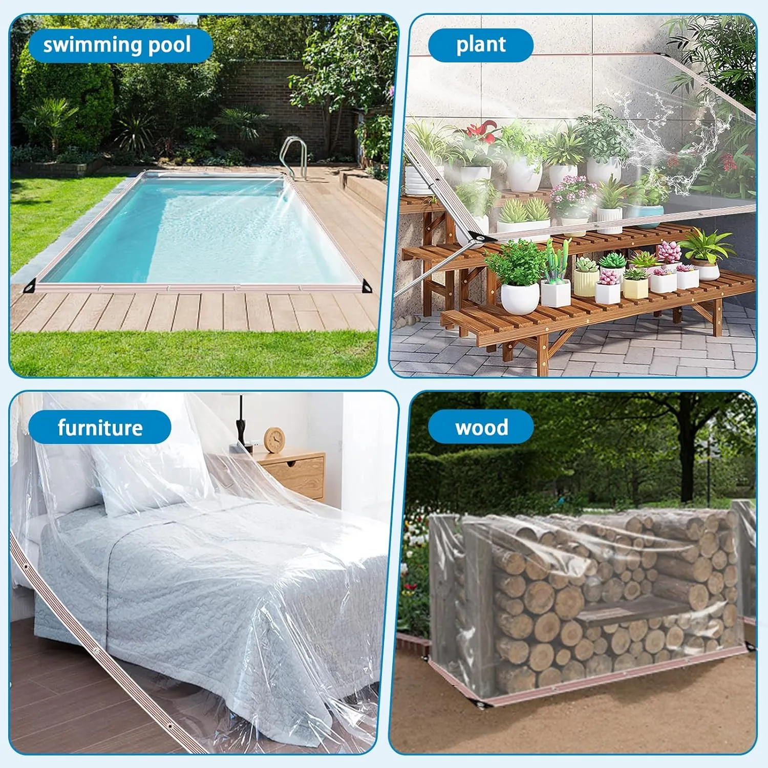 Clear Tarps Heavy Duty Waterproof 5x7,Clear Plastic Tarp with Grommets,Transparent PVC Vinyl Tarpaulin for Outdoor,Plant,Garden,Chicken Coop,Patio,Cat Litter