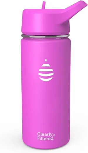 Clearly Filtered Water Bottle | Removes 220  Contaminants, Double-Wall Insulated Stainless Steel, BPA/BPS Free, Phthalate Free, Filters Flouride Lead Chlorine (16oz, Purple Dino)