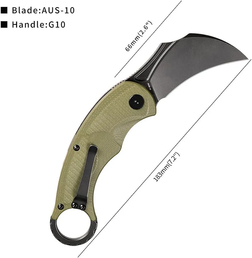 CMB Made Knives Falcon Folding Karambit Japan AUS-10 Steel G10 Handle Tactical Survival Camping Outdoors Pocket Knife CMB-C01G (Green)