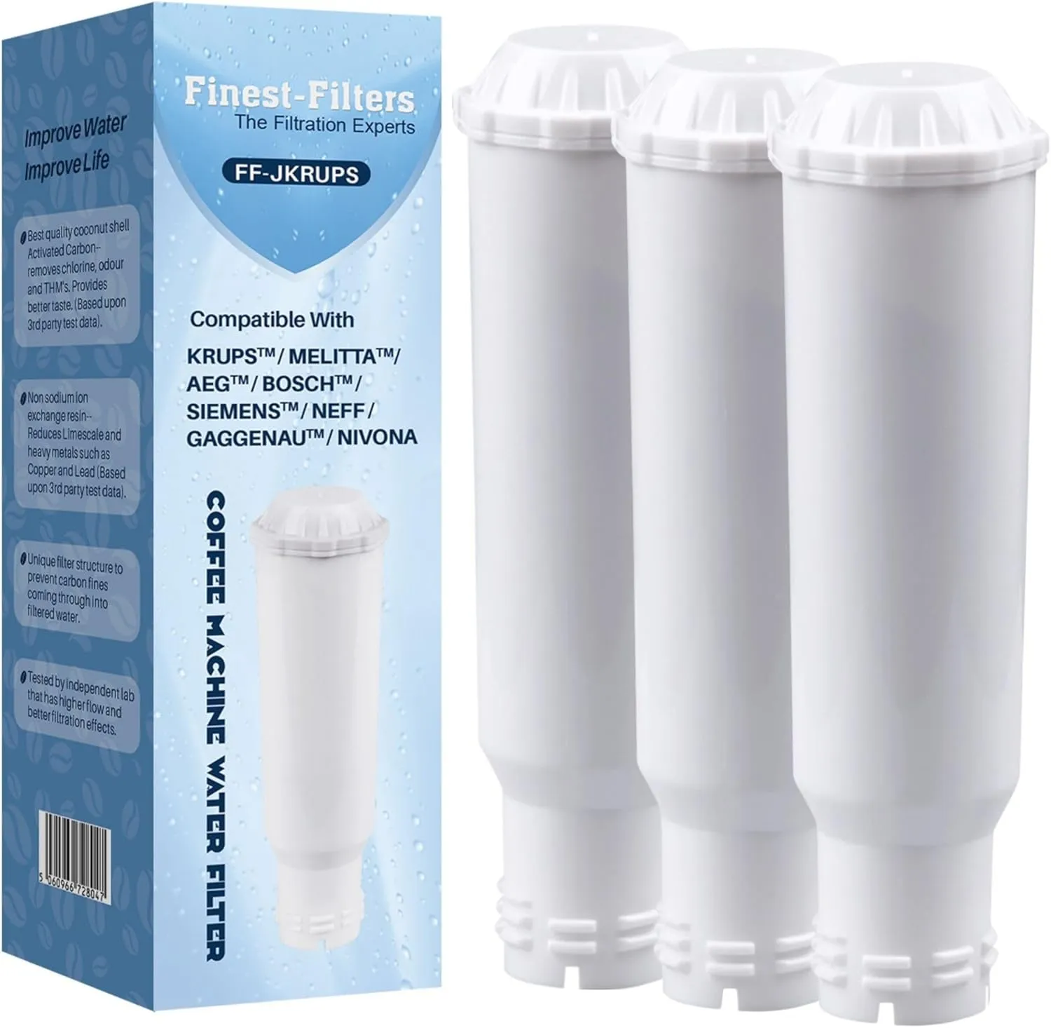 Coffee Machine Water Filter Compatible with Krups F088; Caffeo CI, Melitta 192830 Pro Aqua; Nivona NIRF700; Barista; Bosch TCZ6003; AEG AEL01 Replacement Filters (3 Pack)