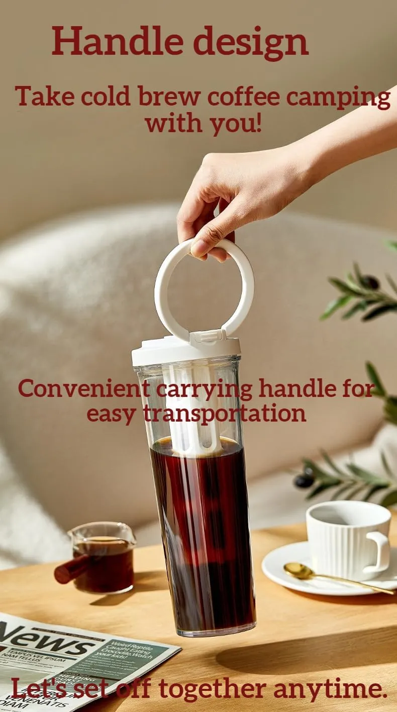 Cold Brew Coffee Portable Cup: Detachable, Fine Mesh Filter, Cold and Heat Resistant, Independent Coffee Channel, Leak-proof Seal, Ideal for Travel (1L   black)