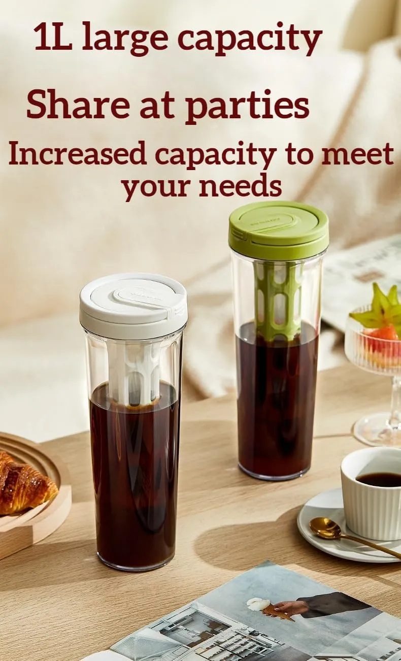 Cold Brew Coffee Portable Cup: Detachable, Fine Mesh Filter, Cold and Heat Resistant, Independent Coffee Channel, Leak-proof Seal, Ideal for Travel (1L   black)