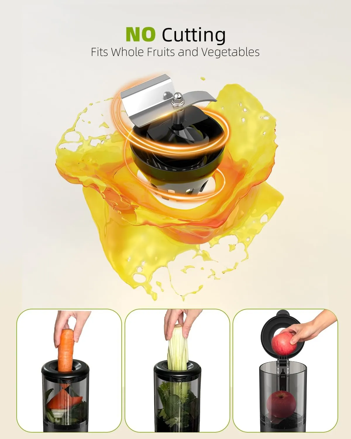 Cold Press Juicer with 8 Juice Bottles - Masticating Juicer Machines for Fruits and Veggies, 4.25" Large Feed Chute, Easy to Clean,Silvery