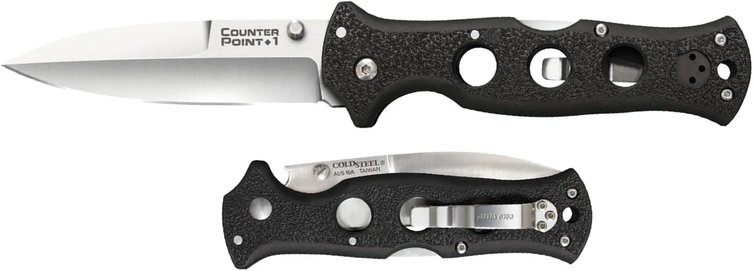 Cold Steel Counter Point 4" Japanese AUS10A Razor-Sharp Blade 5" Griv-Ex Handle EDC Narrow Blade Folding Knife w/Tri-Ad Locking Mechanism