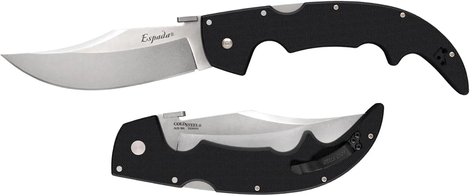 Cold Steel Espada AUS10A Steel Ultra-Sharp Blades Matte Black G-10 Handle Scales Tactical Pocket Folding Knife with Tri-Ad Lock