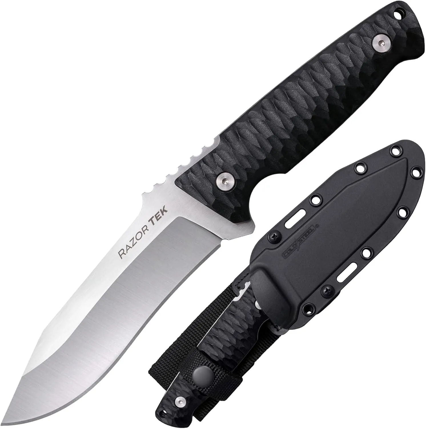 COLD STEEL Razor Tek 5" 4116 Stainless Steel Recurve Fixed Blade EDC Outdoor Camping Hunting Utility Knife, 4 5/8" Ergonomic Textured Handle, Weather-Resistant Secure-Ex Sheath