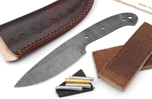 ColdLand 9" Damascus Steel Knife Making Kits - Knife Making Supplies Include Blank Knife Steel Damascus Blade, Brass Pin, Knife with Sheath, Wood Handle Scales - Build your Own Knife Kit NB118