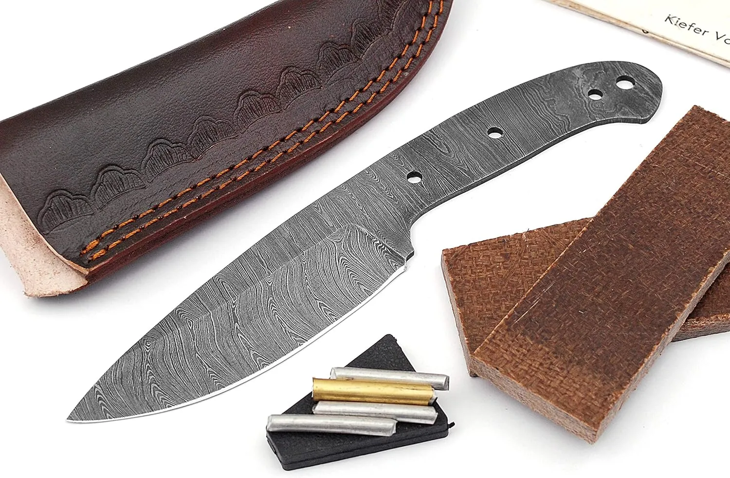 ColdLand 9" Damascus Steel Knife Making Kits - Knife Making Supplies Include Blank Knife Steel Damascus Blade, Brass Pin, Knife with Sheath, Wood Handle Scales - Build your Own Knife Kit NB118