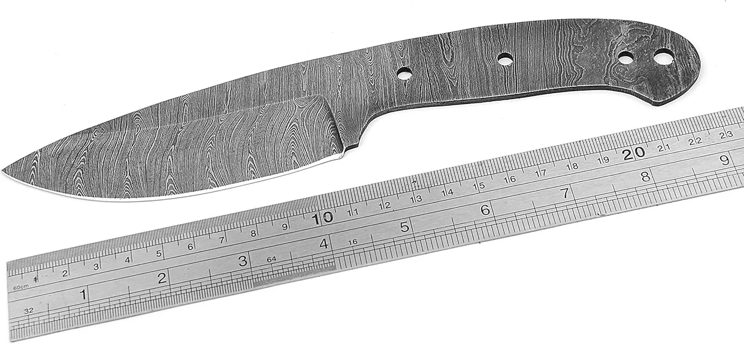 ColdLand 9" Damascus Steel Knife Making Kits - Knife Making Supplies Include Blank Knife Steel Damascus Blade, Brass Pin, Knife with Sheath, Wood Handle Scales - Build your Own Knife Kit NB118