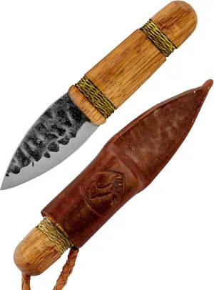 Condor Tool & Knife Otzi Small Fixed Blade Knife - 1095 High Carbon Steel - Burnt American Hickory Handle with Hand Crafted Welted Leather Sheath - 2.3in Blade - 2.5oz (2.5mm)