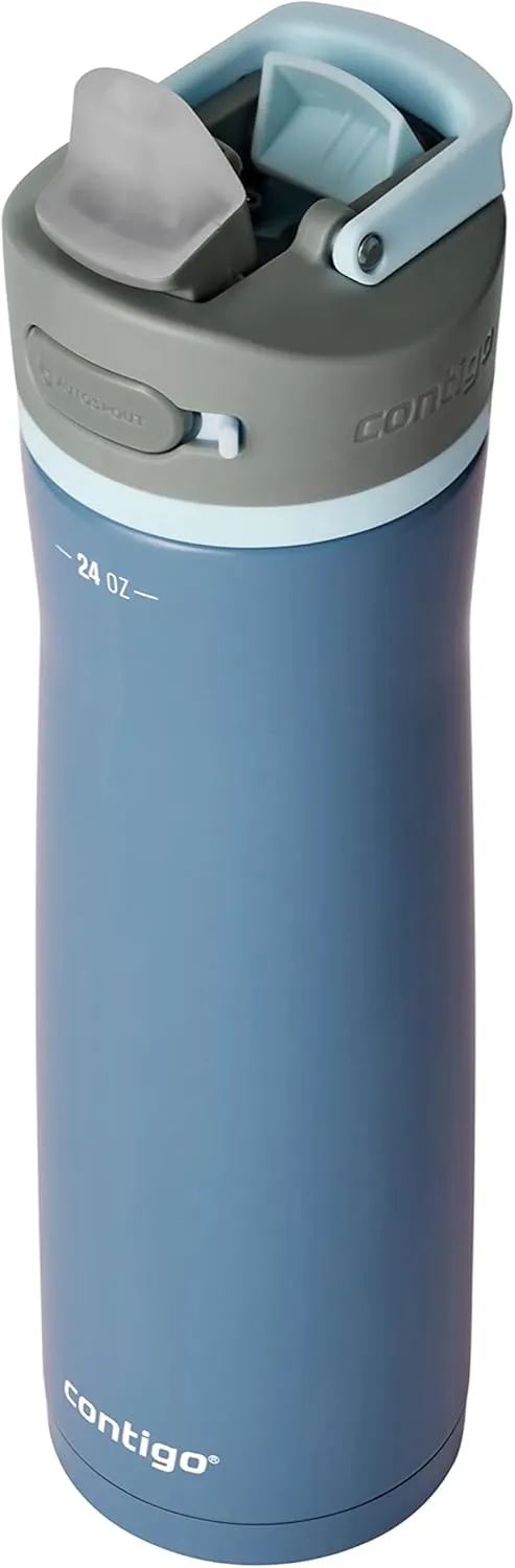 Contigo Wells Chill Stainless Steel Filter Water Bottle with AUTOSPOUT Straw Lid, 24 Oz., Dark Ice