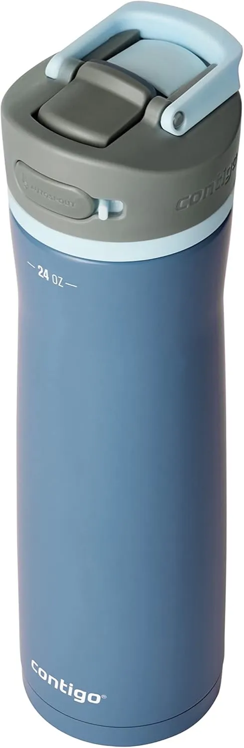 Contigo Wells Chill Stainless Steel Filter Water Bottle with AUTOSPOUT Straw Lid, 24 Oz., Dark Ice