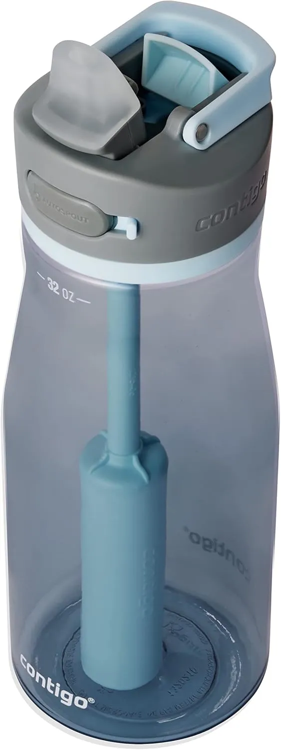 Contigo Wells Plastic Filter Water Bottle with Leak-Proof Straw Lid, Reusable 32oz Water Bottle with Carbon Fiber Filter for Travel, Everyday Use and Gifting, Dark Ice